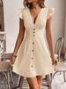 Summer New European and American Sexy High Waist Solid Color V-Neck Striped Button Dress