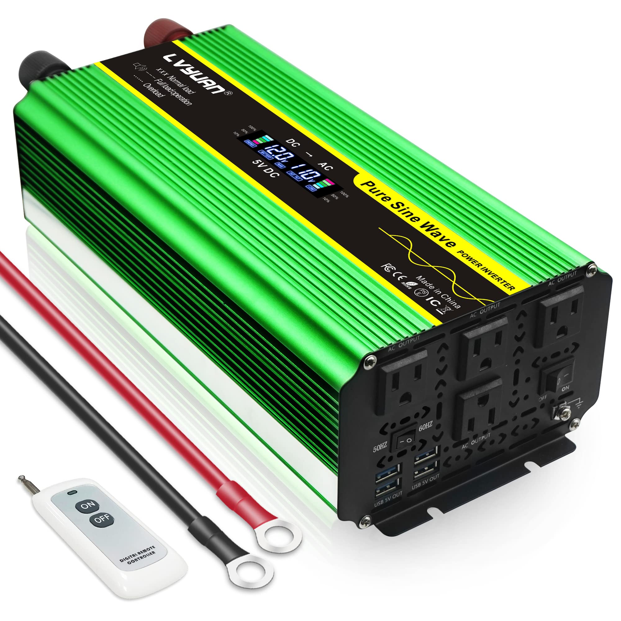 

Инвертор чистой синусоиды LVYUAN 12 В 2000 Вт Макс. 4000 Вт с пультом ДУ DC 12 В в AC 100 В 50 Гц 4 AC 4 USB 4 Охлаждение Автомобиль Землетрясение Готовность к стихийным бедствиям Отлично для