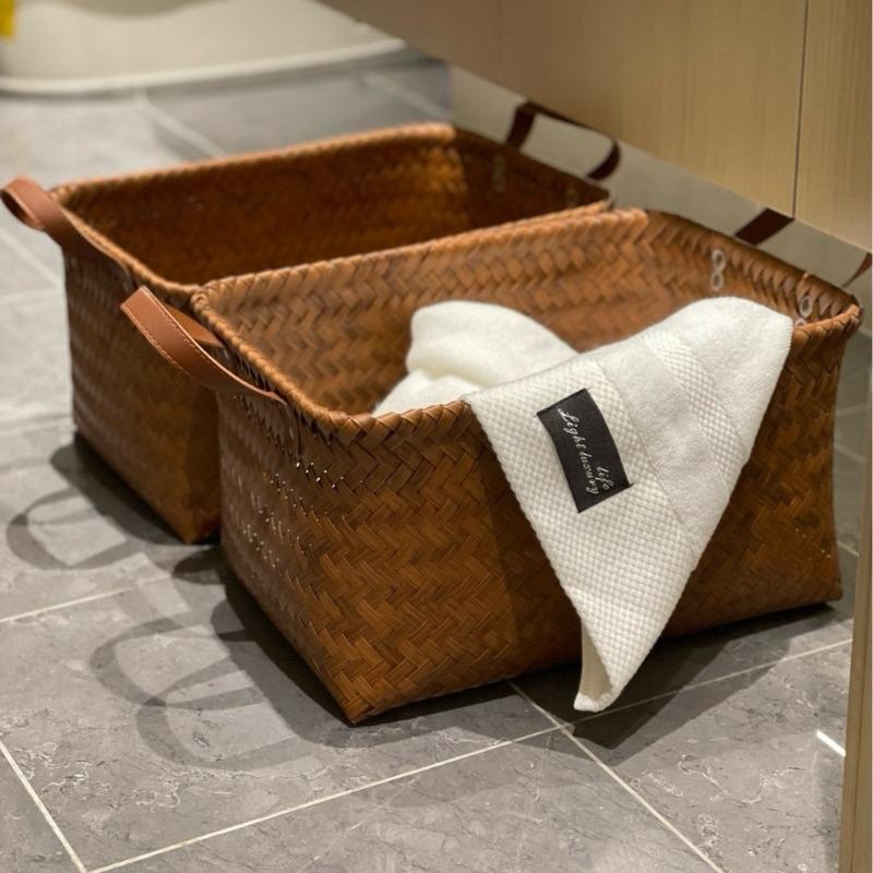 American Retro High-End Imitation Rattan Storage Basket Snack Toy Dirty Laundry Basket Miscellaneous Storage Box Picnic Basket