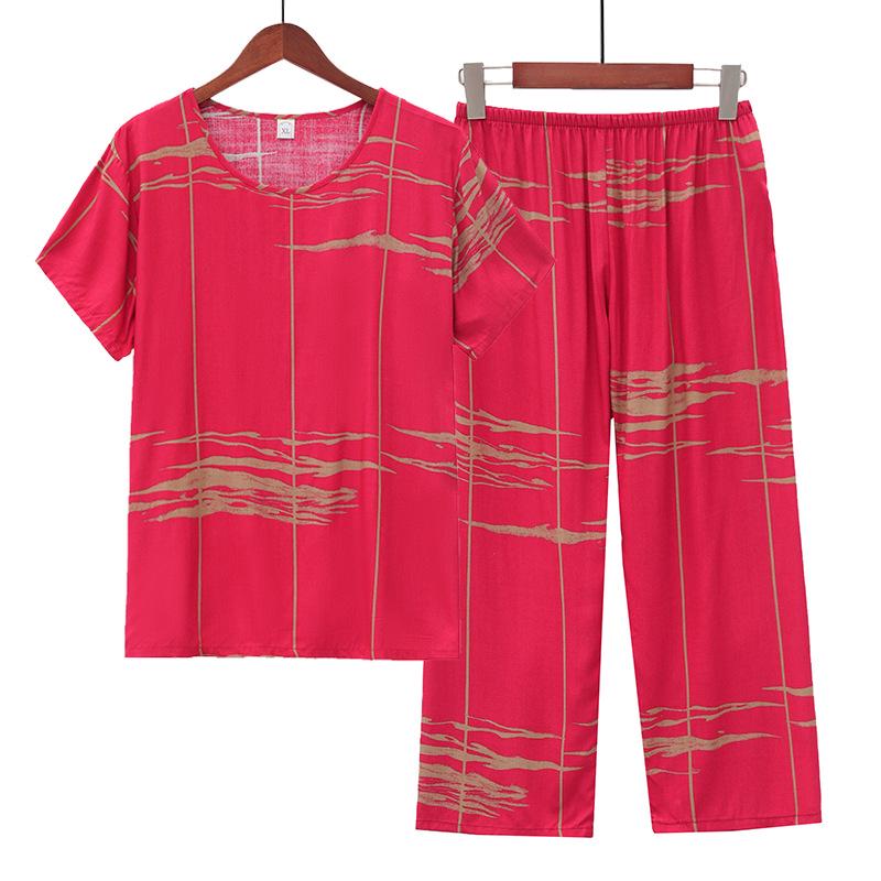 Women's Summer Cotton Silk Pajama Set: Short-Sleeved Thin Two-Piece for Outdoor & Home Wear, Ideal for Middle-Aged Moms