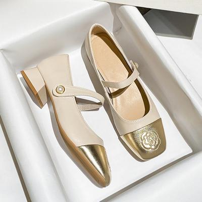 Chaussures simples françaises à talon moyen et à boucle plate pour femmes de couleur printemps 2024