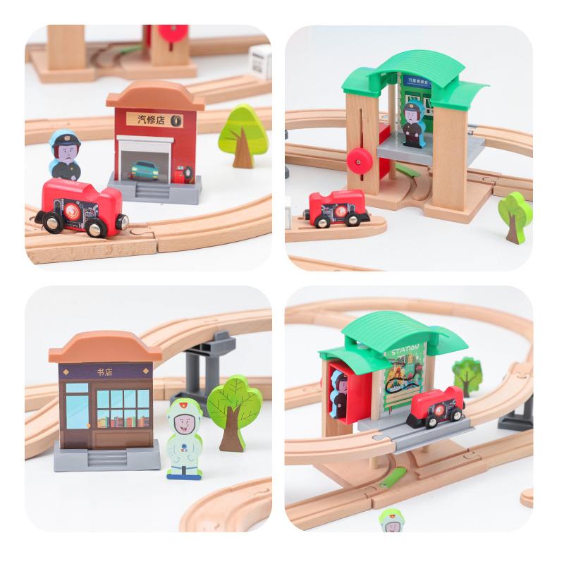Wooden Transit Center Track Collection Is Compatible with All Brands of Railway Toys Road Accessories Assembled for Kids Gifts PD63