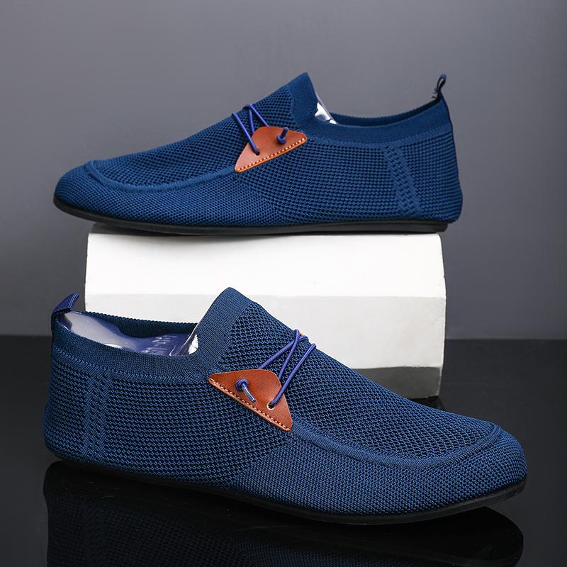 YRZL Casual Men's Shoes Summer Solid Color Mesh Breathable Flats Male Comfortable Lightweight Shoes Man Slip on Loafers for Men