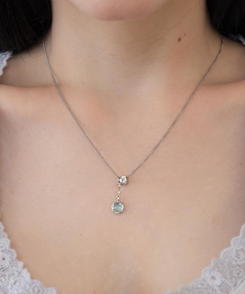 Merrymotive Clear Aqua Drop Point Necklace