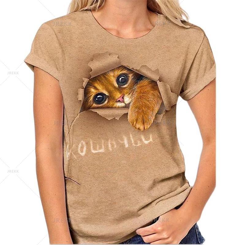 Funny Animal Cat T Shirt Womens Shirts 3D Printed Cat Women's Clothing Couples Matching Things Fresh Casual T-Shirt Comfortable Top