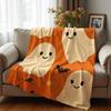 Cute Orange Moon Ghost Cartoon Anime Print Flannel Blanket Soft Warm Throw for Kids Bedroom Sofa Christmas Office Car