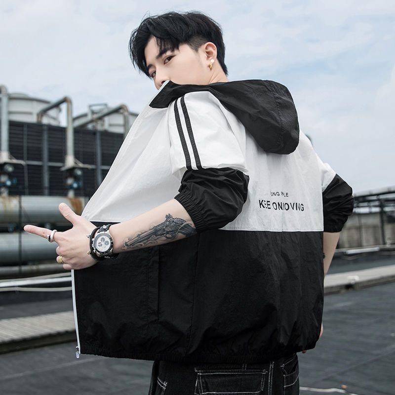 

Летняя мужская куртка, водонепроницаемая, из ледяного шелка, быстросохнущая ветровка, повседневное пальто с капюшоном для кемпинга и солнцезащитного крема 2XL