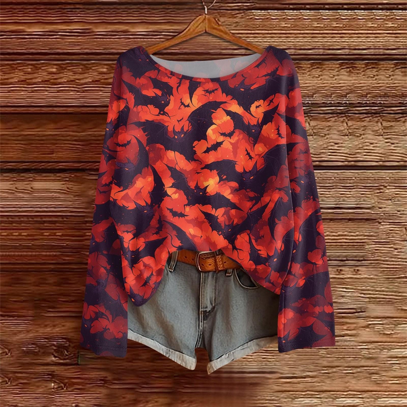 

Long Sleeve Shirts For Women Print Graphic Tees Blouses Casual Plus Size Basic Tops Pullover S