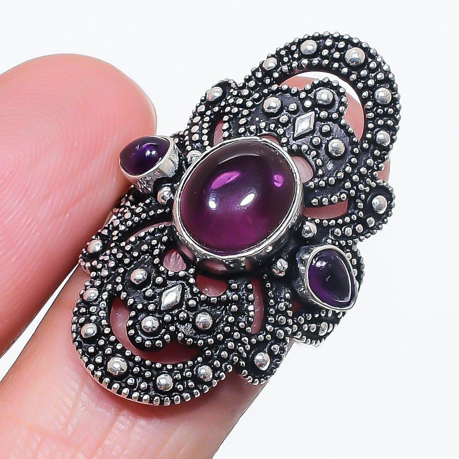 

Натуральный Аметист Шалфея Драгоценный Камень Серебро 925 пробы Ювелирное Кольцо Размер 8 n3a00