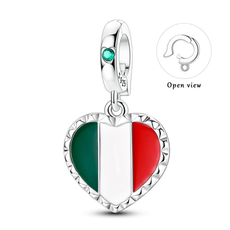 Original 925 Sterling Silver Charms Bead National Flag Heart Pendants Fit Original Bracelet Necklace For Women DIY Jewelry Gift
