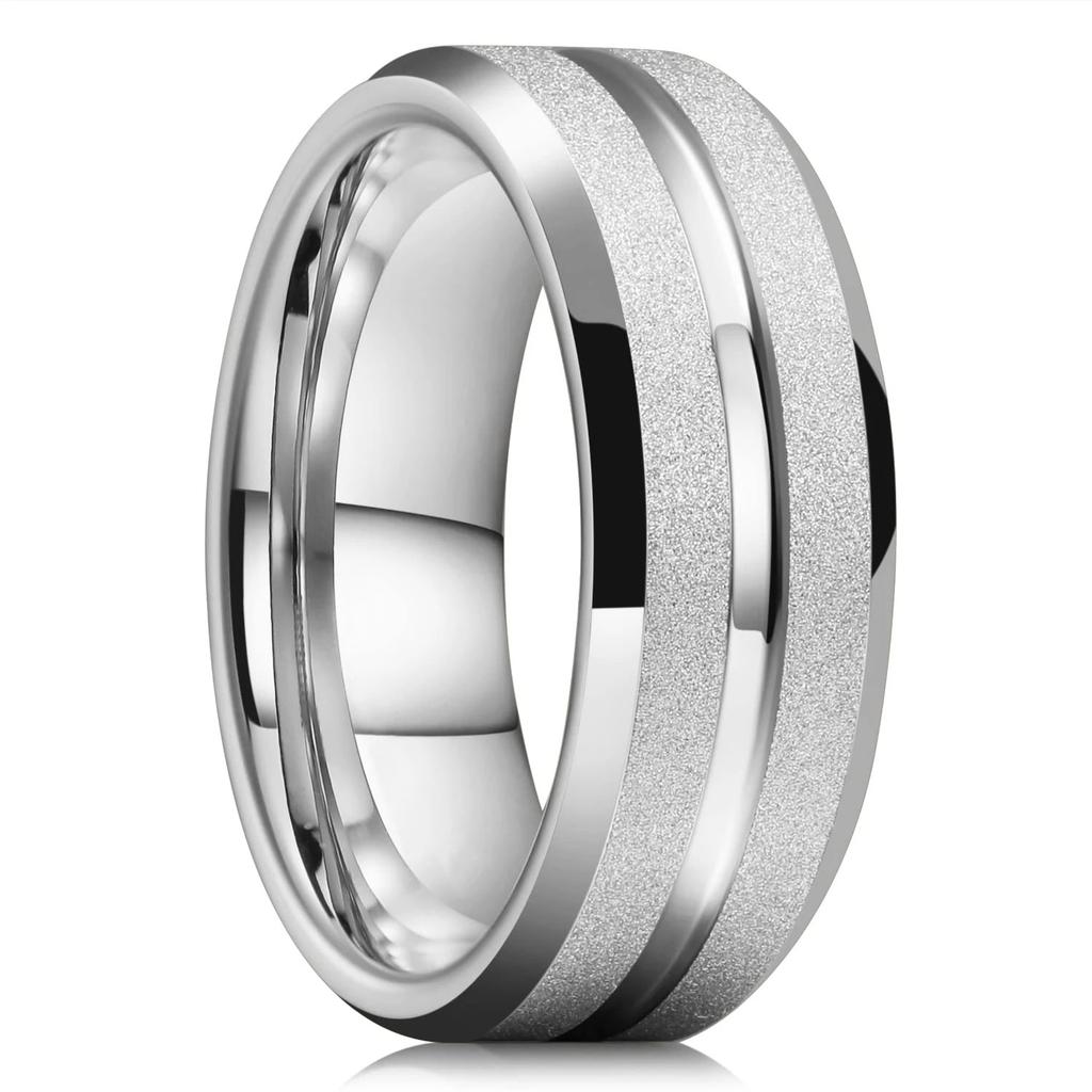 Trendy 8mm Men Frosted Stainless Steel Rings CopperColor Brushed Groove Beveled Edge Engagement Rings For Men Wedding Jewelry