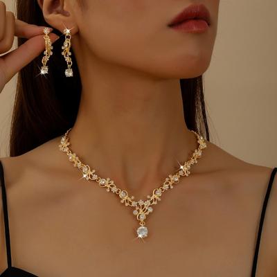 Alloy Rhinestone Wedding Necklace Earrings Bridal Wedding Accessories Banquet Ladies Jewelry