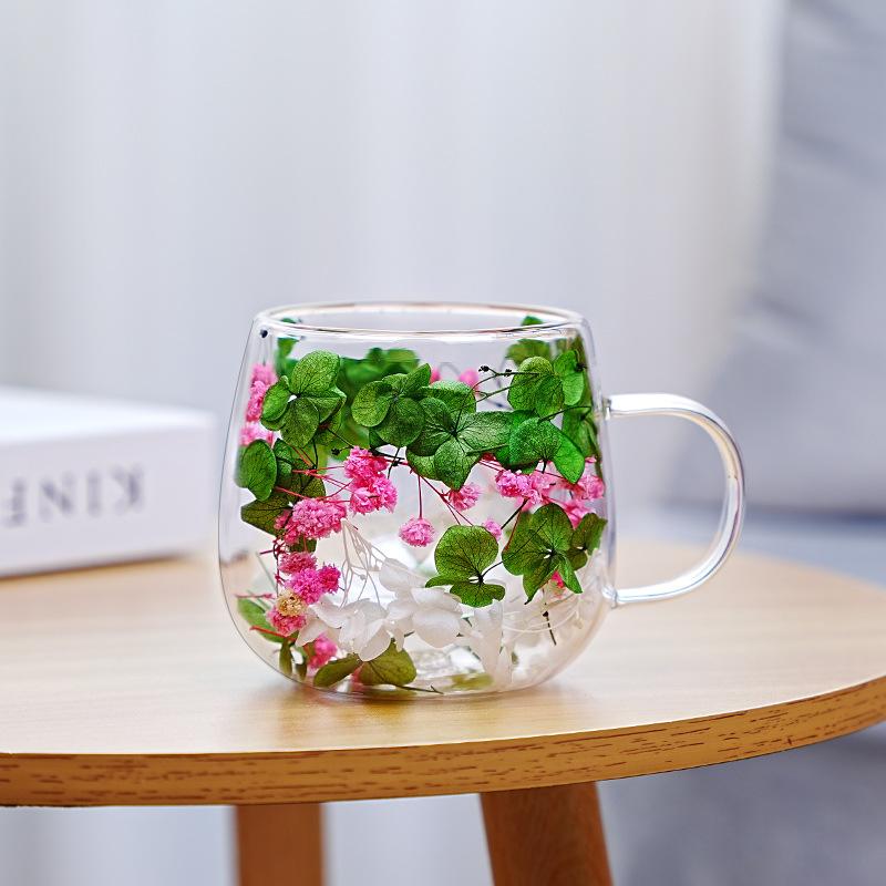 Dried Flower Hot Coffee Cups for Hot Drinks Tea 250ml Cofee Cup Borosilicate Glass Vasos Para Cafe Office Beverage Mug
