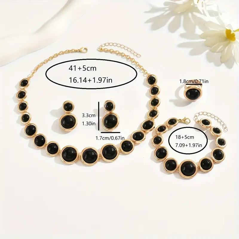 5-Piece Retro Geometric Patchwork Jewelry Set: Necklace, Bracelet, Earrings & Ring, Ideal for Ladies At Parties