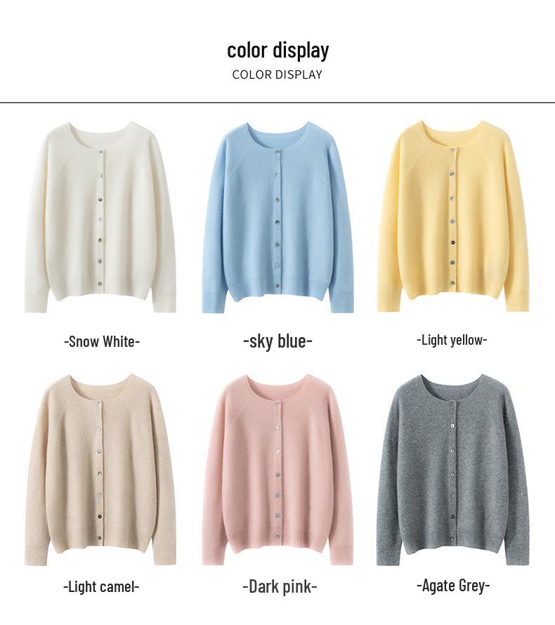 2026 Autumn/Winter Women's Pure Cashmere Round Neck Loose Knit Cardigan Sweater, Solid Color, Long Sleeve.