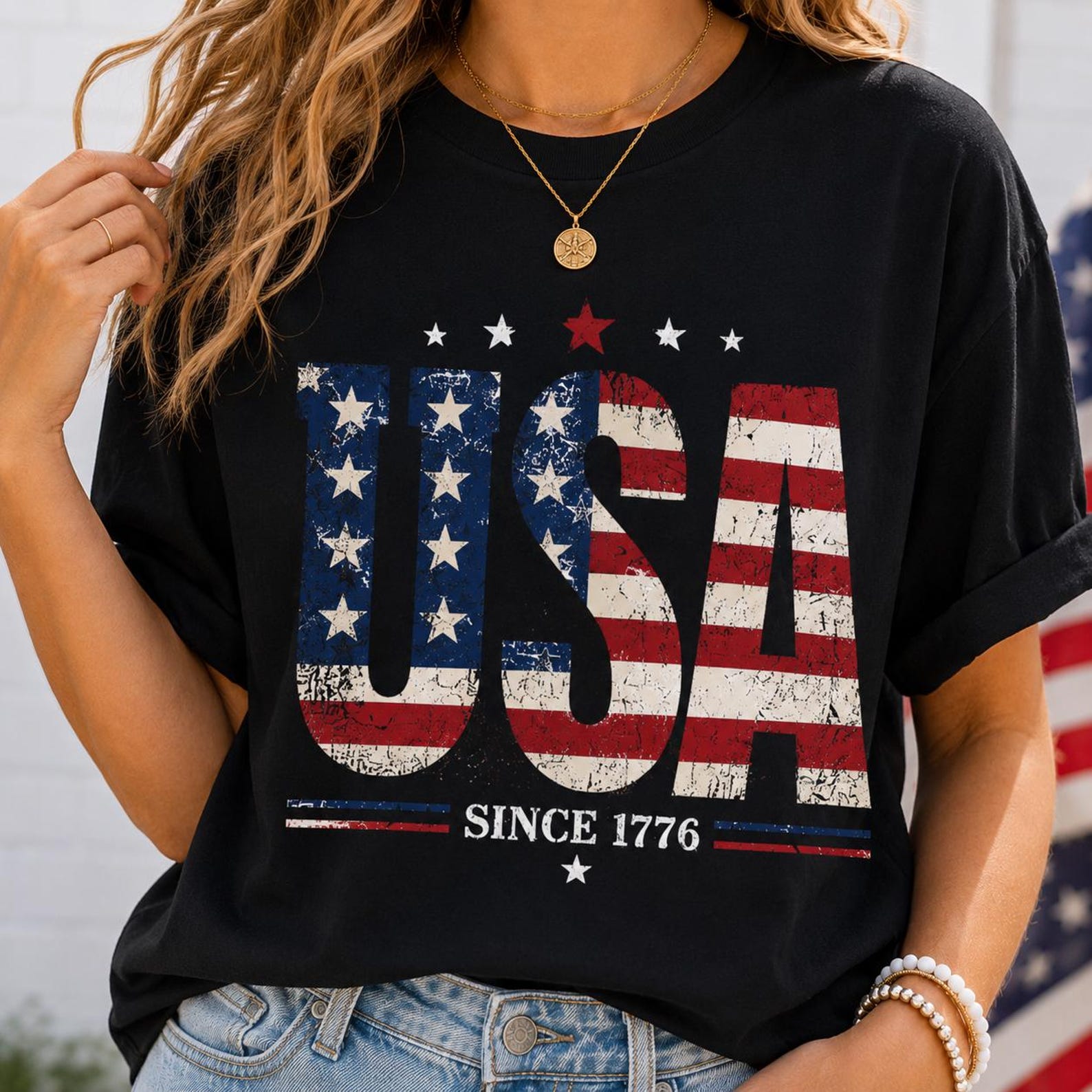 Vintage USA Flag T-Shirt – Since 1776 Patriotic Graphic Tee 3XL