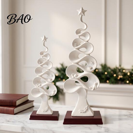 Durable Resin Tabletop Statues Abstract Christmas Tree Figurine, Artistic Spiral Sculpture, Modern Xmas Contemporary Interior Design Accents