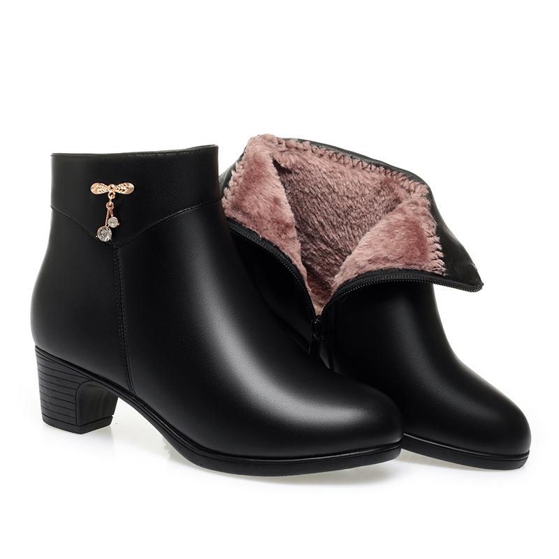 

материнская обувь осенне-зимние короткие ботинки женские ботинки на среднем каблуке флисовая кожаная обувь толстый каблук хлопковая обувь зимняя обувь для пожилых одинарные ботинки 41