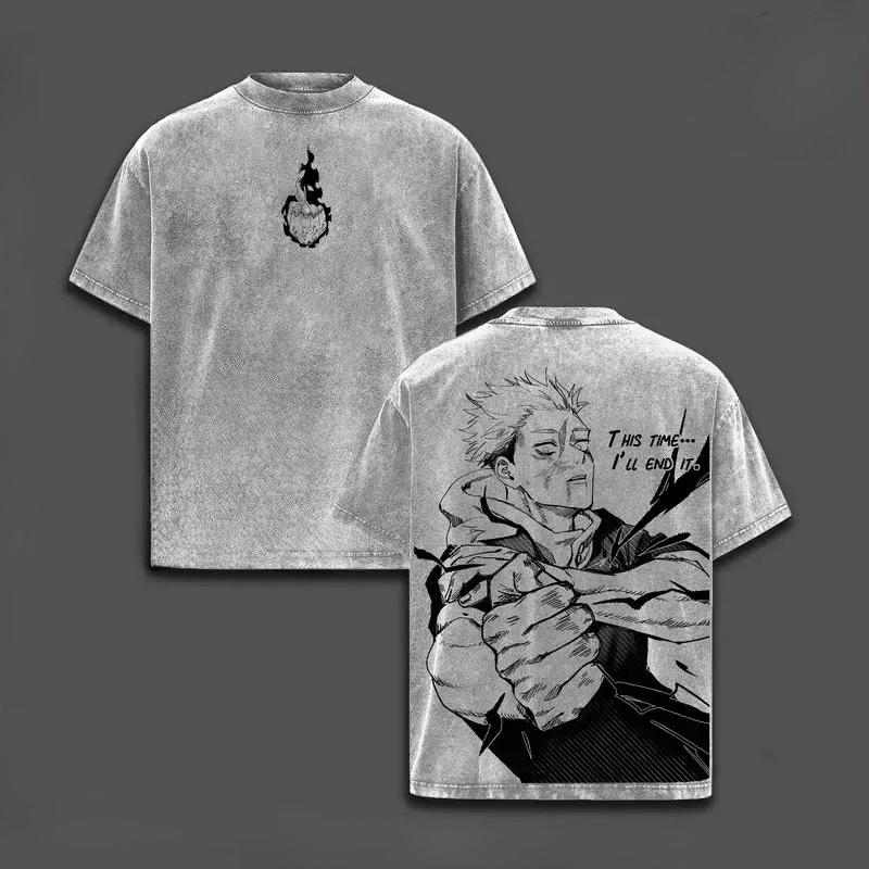 

Горячая Аниме Jujutsu Kaisen Итадори Юдзи Графическая Футболка Мужская Женская Одежда Стиранный Хлопок Футболка Повседневная Футболка Харадзюку Ретро Футболка S серый