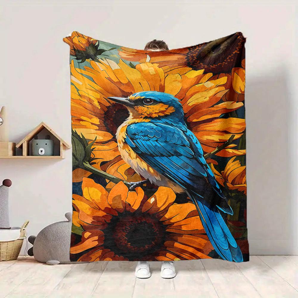 1PC Bluebird, Sunflower Blanket - Soft Warm All-Season Throw for Sofa, Bed, Car, Office, Throw For Sofa yy250916104