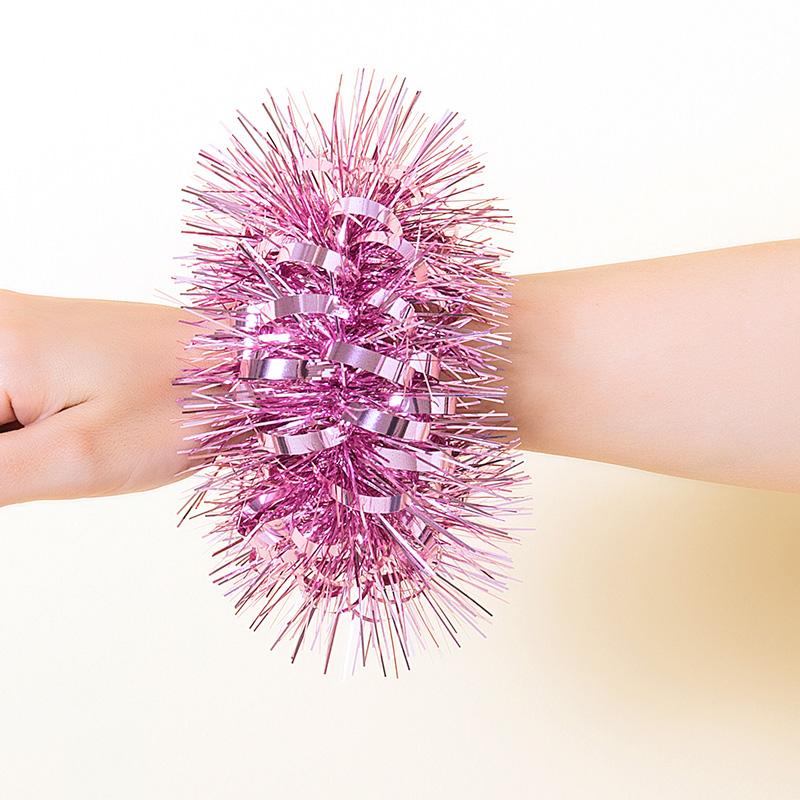 Metallische Lametta-Handgelenkschmuck-Armbänder, Großpackung Glitzernde Pompon-Armbänder für Kinder-Tanzaufführungen, Cheerleading & Party-Dekoration