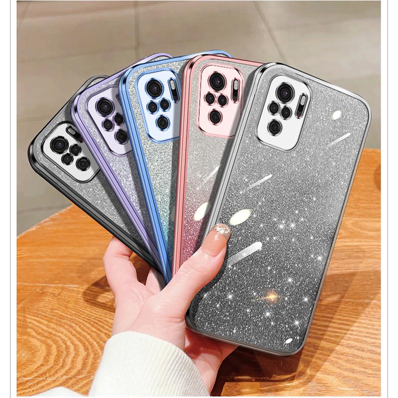 KEYSION Luxury Plating Glitter Phone Case for Redmi Note 10 10S 10 Pro 4G Transparent Soft TPU Shockproof Cover for Xiaomi POCO M5S