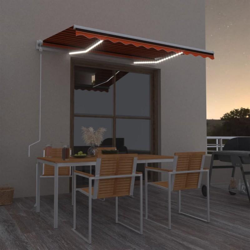 Día y Noche - Día y Noche Toldo automático LED sensor de viento naranja marrón 300x250 cm