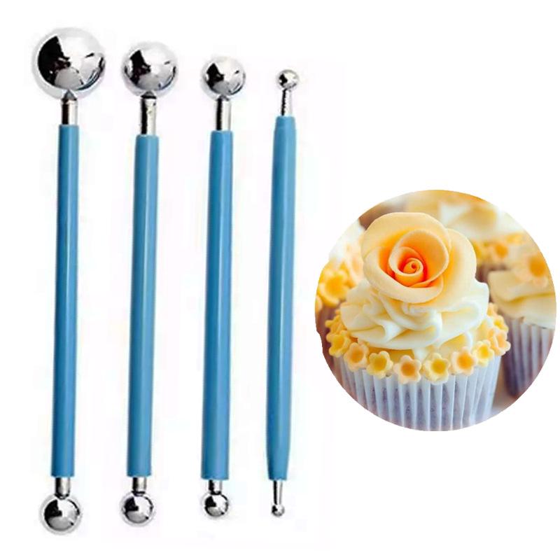 4-Piece Stainless Steel Spherical Ball Rod Carving Set for Fondant & Polymer Clay