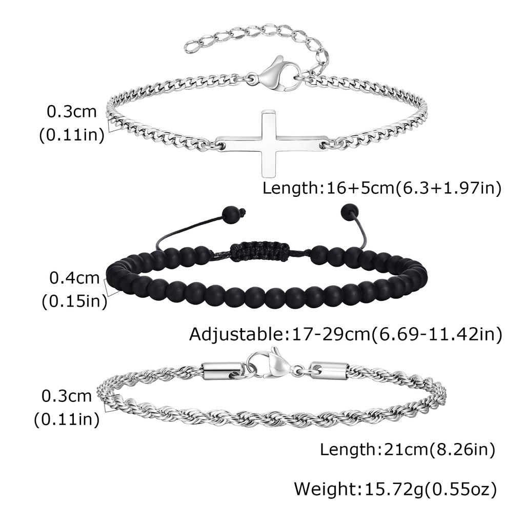 2/3pcs Stainless Steel Cross Cuban Bracelets for Men Waterproof Non Fading Twist Chain Bracelet Simple Fashion Jewelry Gifts