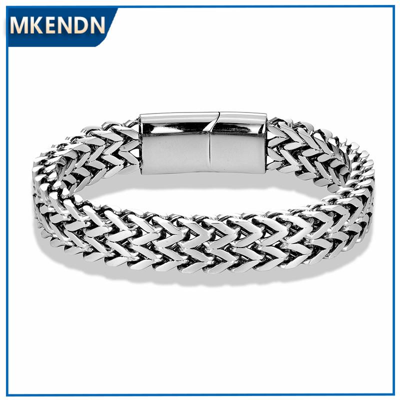 8MM Luxry Double Curb Chain Bracelets for Men Stainless Steel Punk Rock Biker Antique Cubic Chain Male Pulseira Jewelry