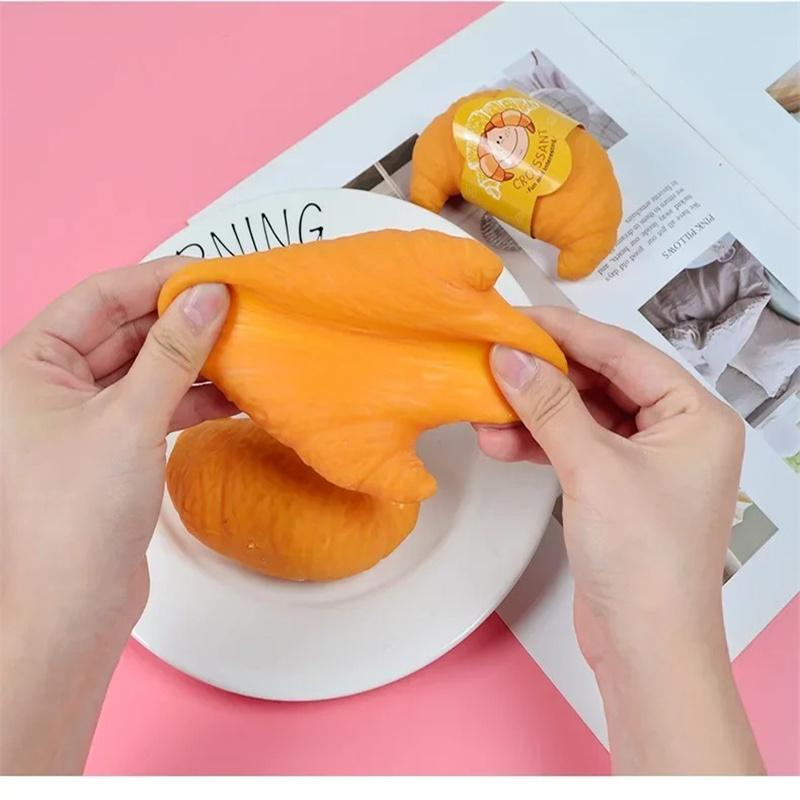 Soft Croissant Toast Sliced Shape Bread Stress Toy Anxiety Relief Fake Food Toy for Kids Adult Tricky Funny Birthday Gifts