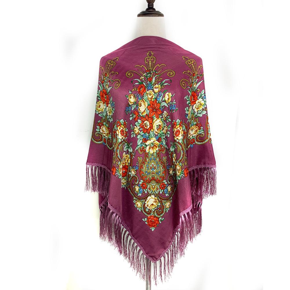 Women's Ethnic Style Printed Shawl Scarf with Tassels - Autumn/Winter Retro Large Square Scarf
