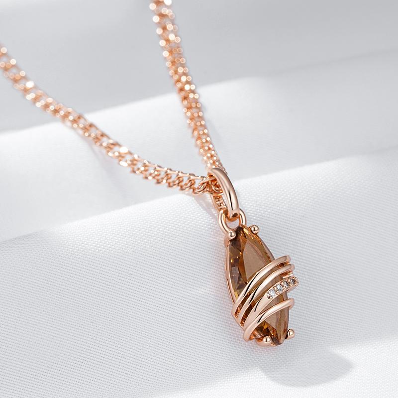 Fashion Brown Natural Zircon Pendant Necklace For Women Unique Geometry  Rose Gold Color High Quality Daily Jewelry