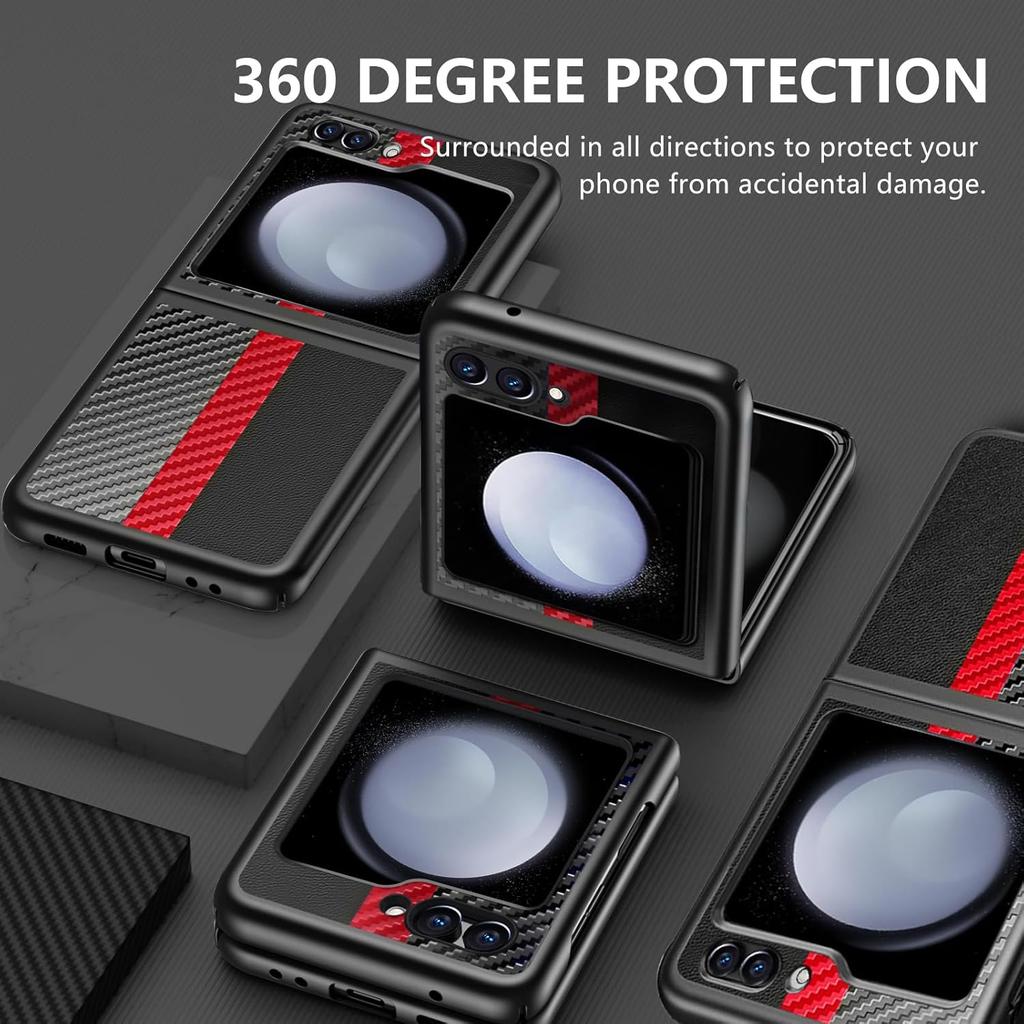 for Samsung Galaxy Z Flip 6 Case, Silky Touch Back Carbon Fiber Leather Cover for Samsung Flip 6, Ultra-Thin Shockproof Scratch-Resistant Protective