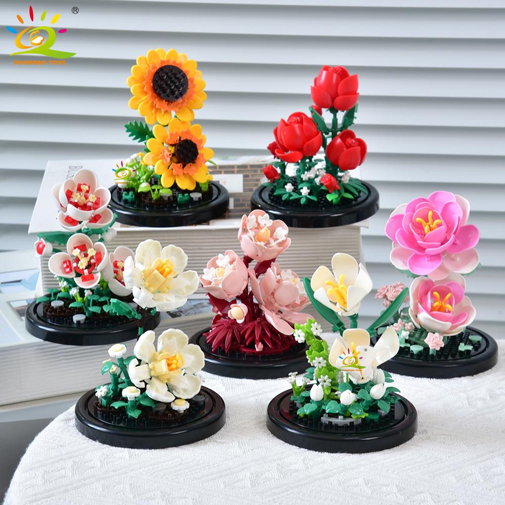 Non-Toxic Moc Eternal Bouquet Display Box Micro Building Block Flower Model Diy Home Desk Plant Decoration Brick Toy For Children
