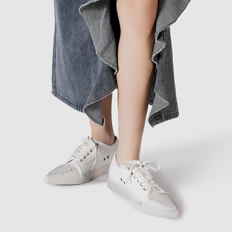 Vintage Lace-up Height Increase Women Canvas Shoes Pointed toe White Wedges Spring Summer Female Casual Sneakers Shoes