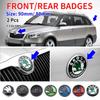 2026 Hot 2pcs 80mm/90mm 3D Car Emblem Badge Hood Front Rear Trunk Logo For Skoda Fabia 1 2 Octavia A7 RS Superb Rapid Yeti Karoq