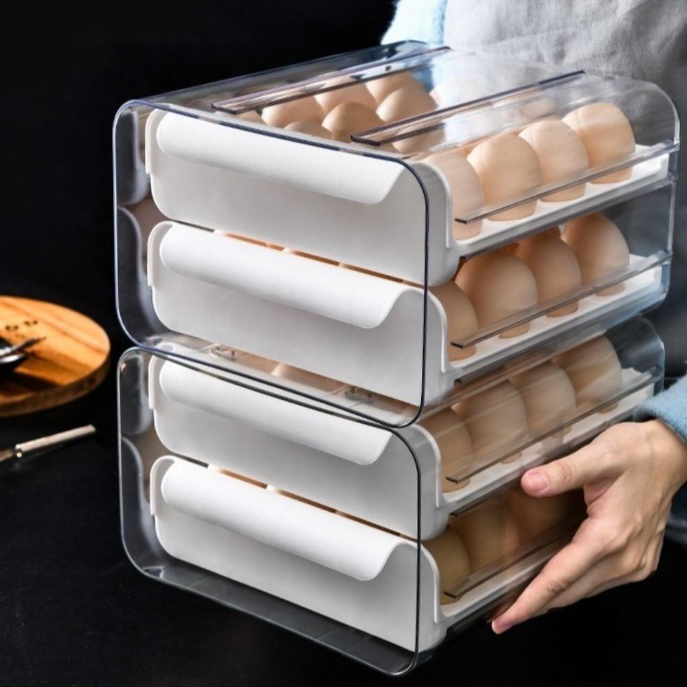Transparent Egg Storage Box Double Layer Kitchen Organizer Rack Drawer Style Egg Box  Home Use