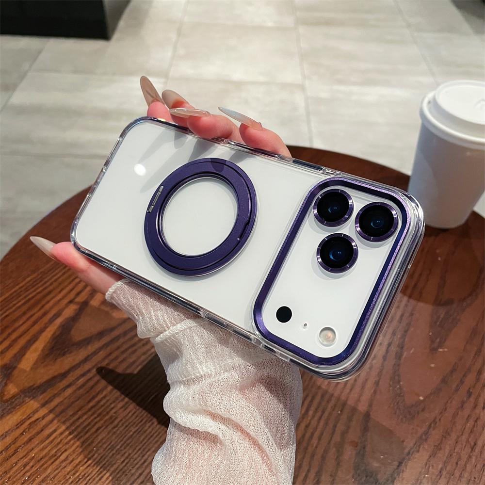 For iPhone 17 Air 16 Pro Max Transparent For Magsafe Magnetic Rotating Holder Stand Case For iPhone 12 13 14 15 Plus Frame Cover