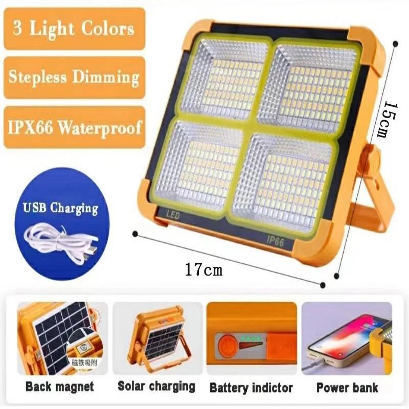 New Rechargeable Solar Flood Light Outdoor Portable LED Reflector Spotlight Rechargeable Projector Floodlight Construction Lamp