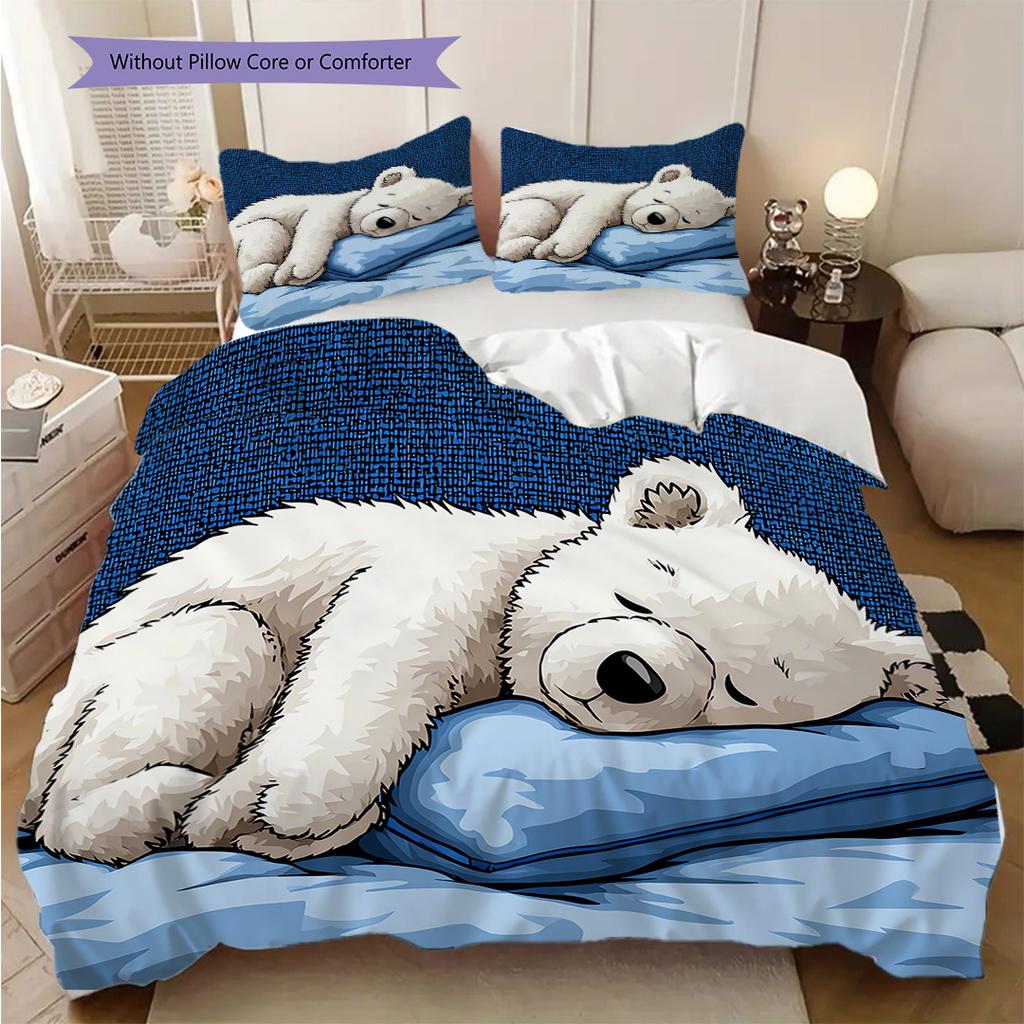 Pościel z wzorem niedźwiedzia polarnego Zestaw kołdry Poszewka na kołdrę Poszewka na poduszkę Dekoracja domu Prezent urodzinowy (1 * poszwa na kołdrę + 2 * poszewki na poduszki, bez rdzenia)