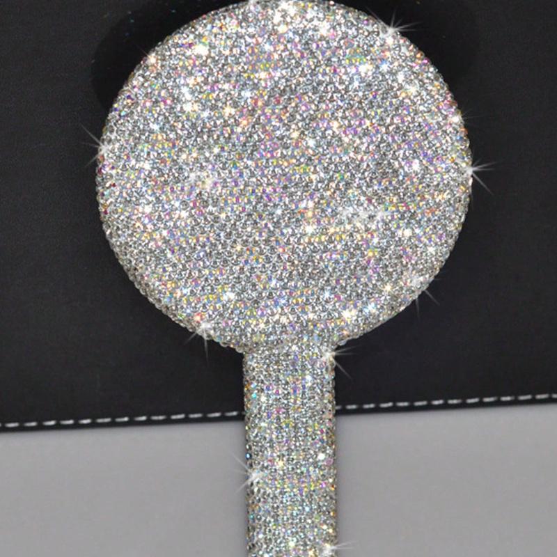 1pc Portable Crystal Rhinestone Handheld Mirror, Rhinestone-Encrusted ABS Beauty Handle Makeup Mirror, Bling Bling Princess Mirror for Makeup Touch-Up