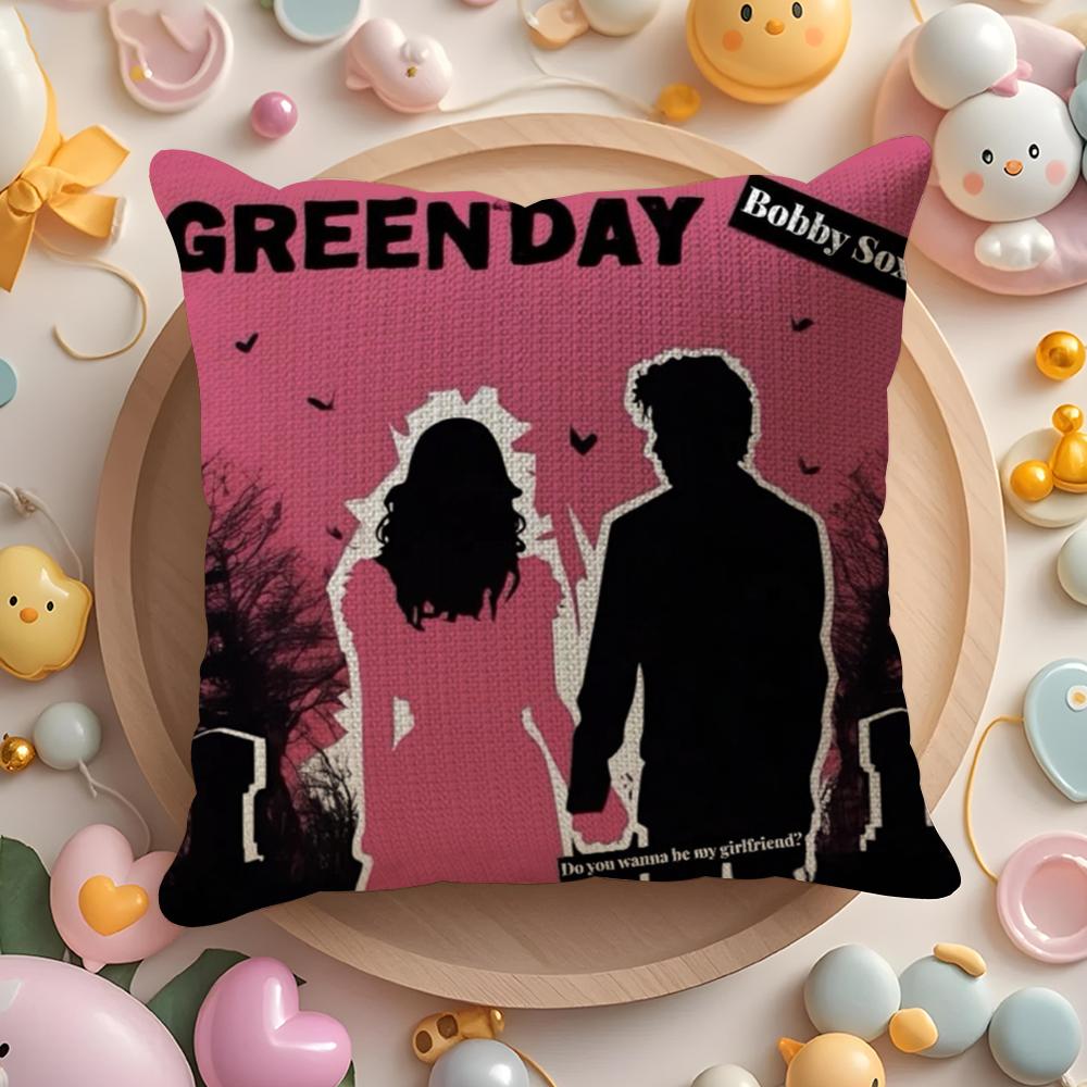 G-Green Day S-Saviors Cushion Cover Linen Organic Fabric Double-Sided Printing Breathable Pillow Case Sofa Home Decor Gift