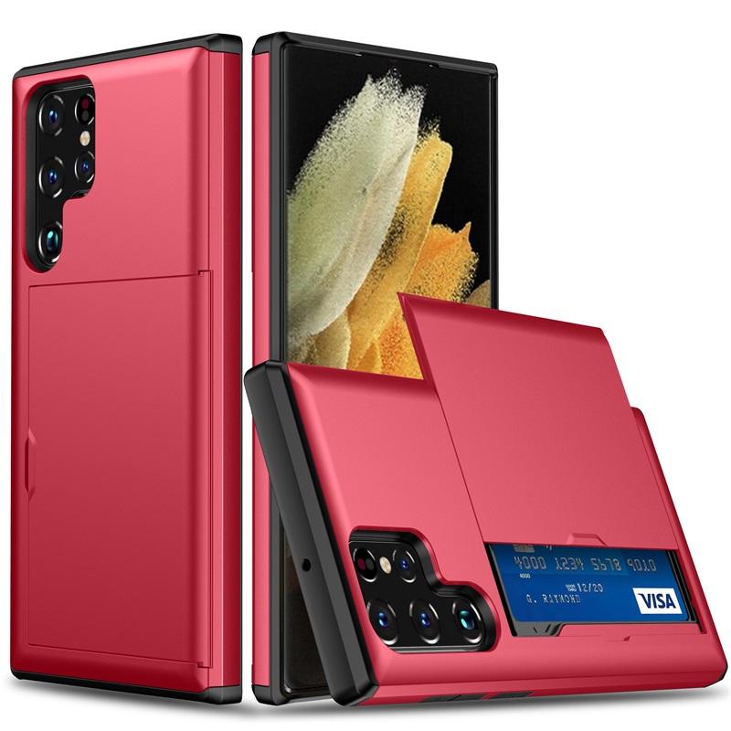 New Push Pull Wallet Card Slot Solid Color Phone Case For Samsung S25 Ultra S23 S20 S21 S22 S24 Ultra Plus FE Note 20 Ultra A55