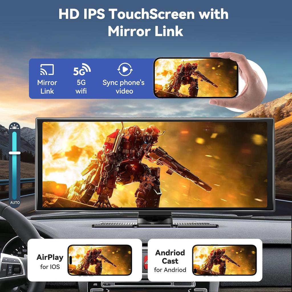 11.5' Carplay Screen with Android Auto, 4K Dash Cam, 1080P Backup Camera, GPS, Bluetooth, Voice Control