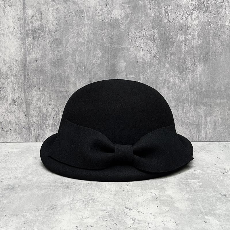 Show Face Little Hepburn Curly Edge Bow White Female Dome Temperament Thousand Gold Fan Woolen Beret