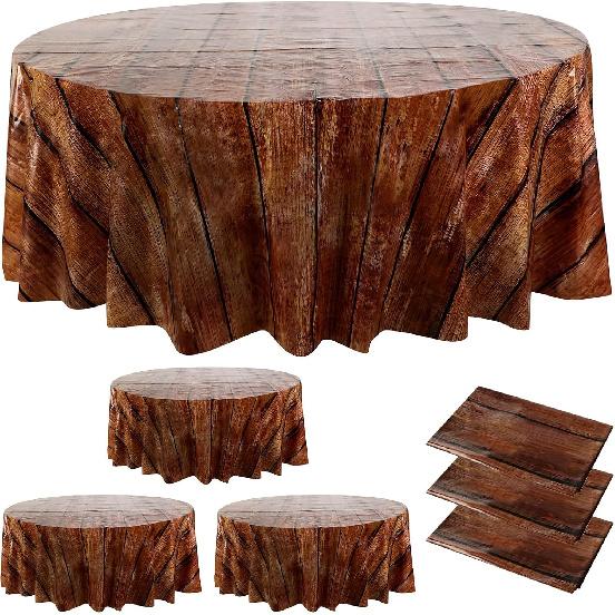 3 Pcs Wood Grain Tablecloth 84 Inch Western Themed Party Decorations Wood Tablecloth Waterproof Polyester Table Cloth Disposable Table Cover for 3