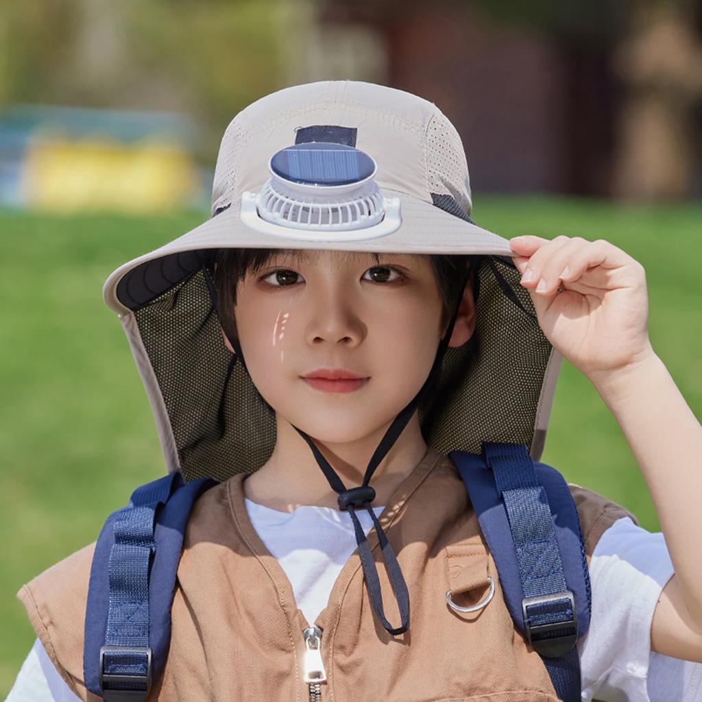 Summer Outdoor Children's Mountaineering Big Fisherman Hat Sun Hat Anti-ultraviolet Fishing Hat Solar Fan Sun Hat