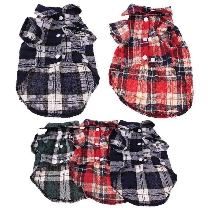 Summer Pet Shirt British Style Plaid Dog Vest Clothes For Small Dogs Chihuahua Cotton Puppy Shirt