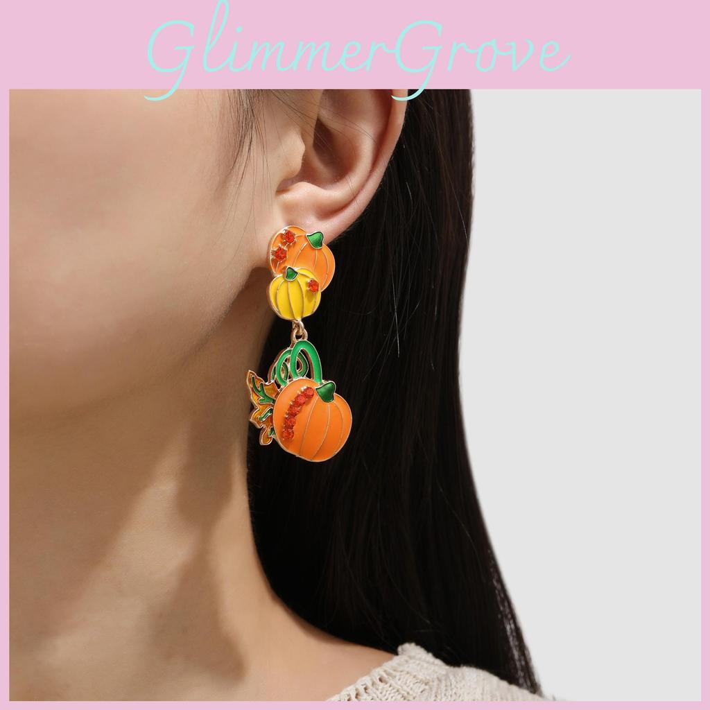 Charming Alloy Pumpkin Drop Earrings For Halloween With Playful Cartoon Design For Women